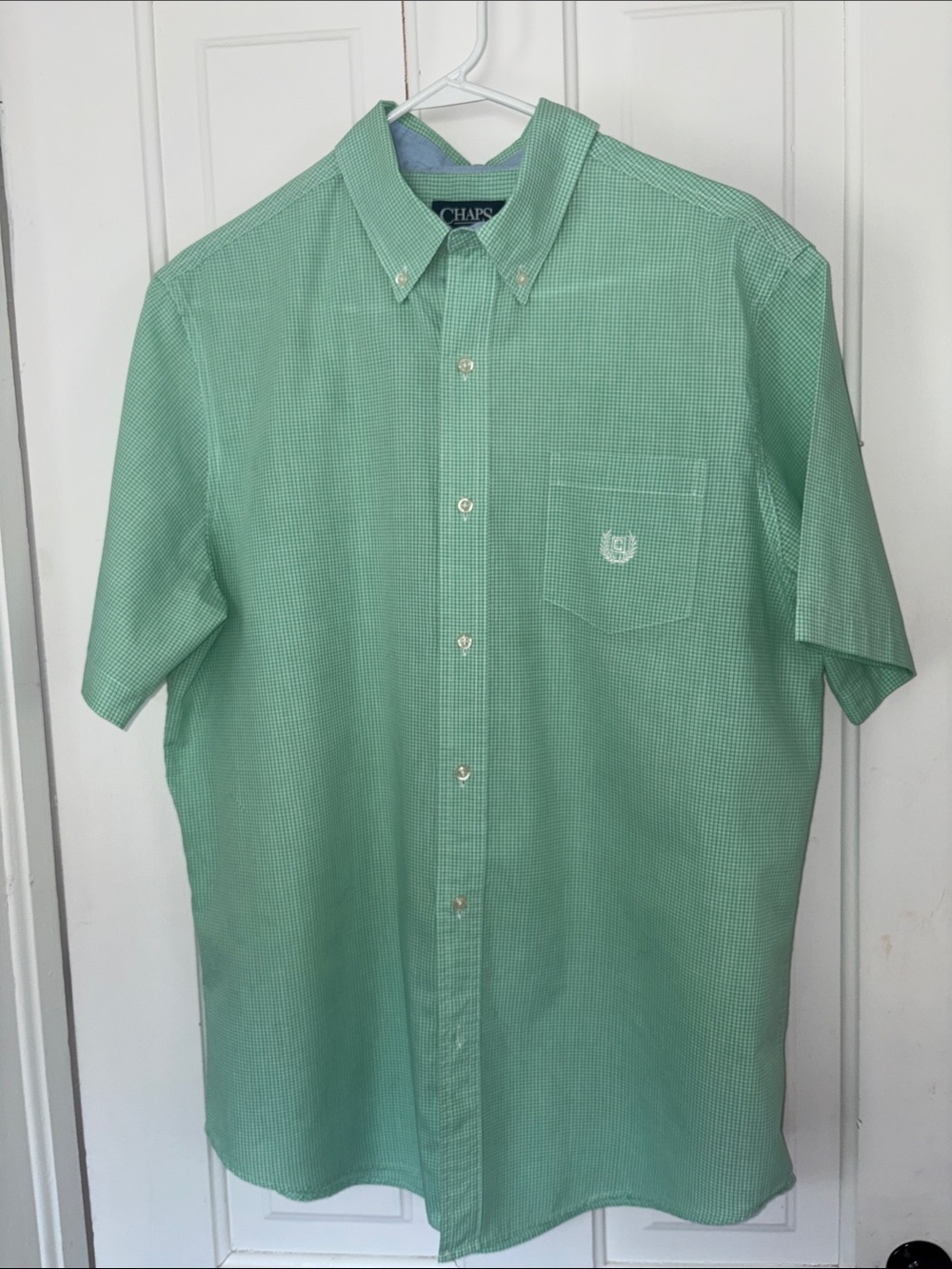 Chaps Light Green Gingham Short-Sleeve Button-Down Shirt